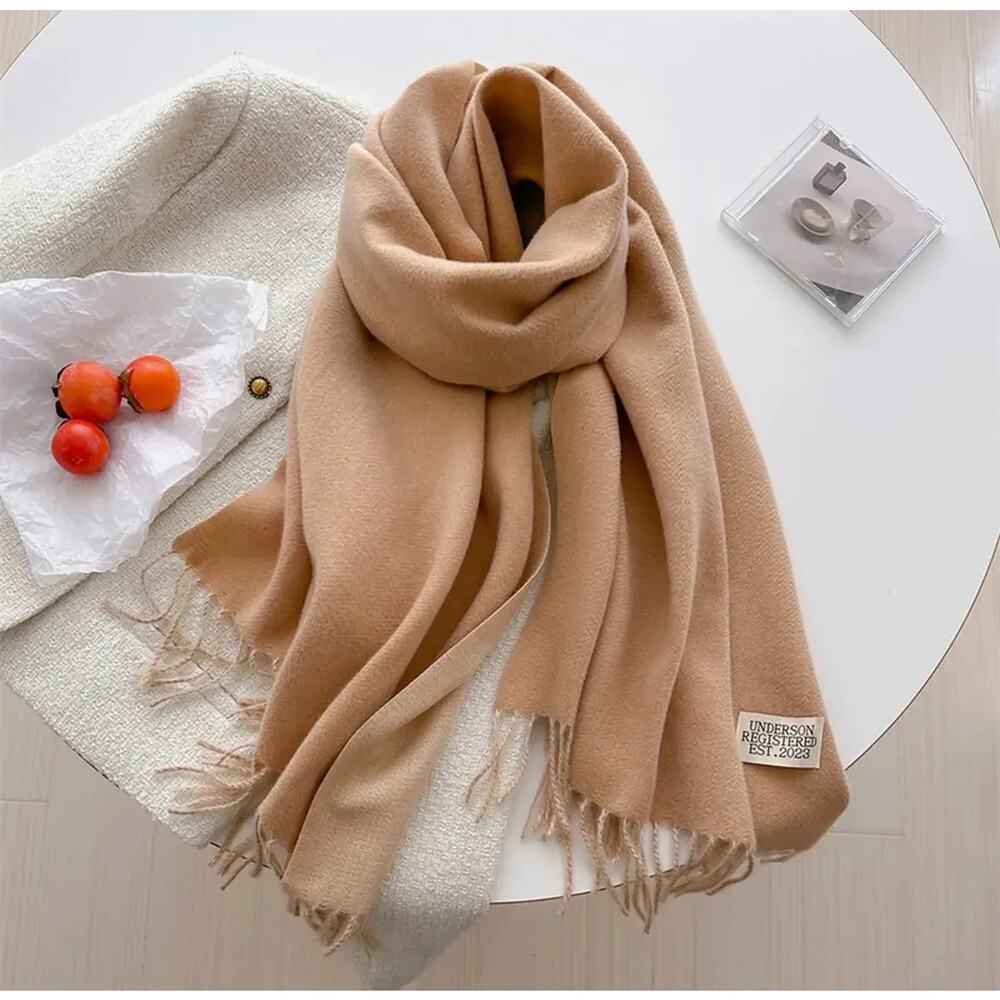 Double Sided Faux Cashmere Scarf-Solid Color Shawl - Picture 3 of 5